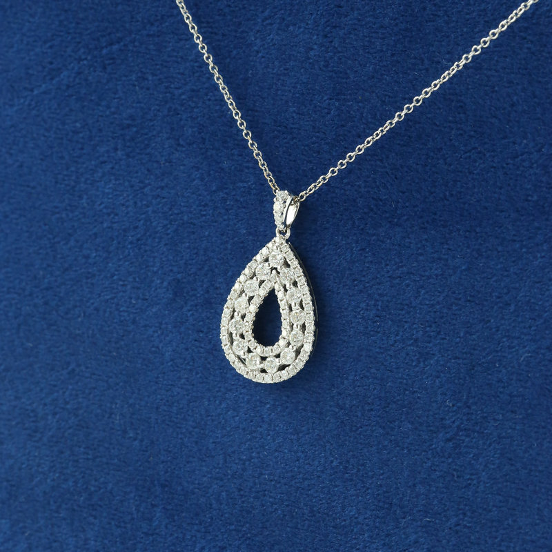 American Jewelry 14K White Gold 1.04ctw Diamond Triple Row Pear Shape Necklace (16"