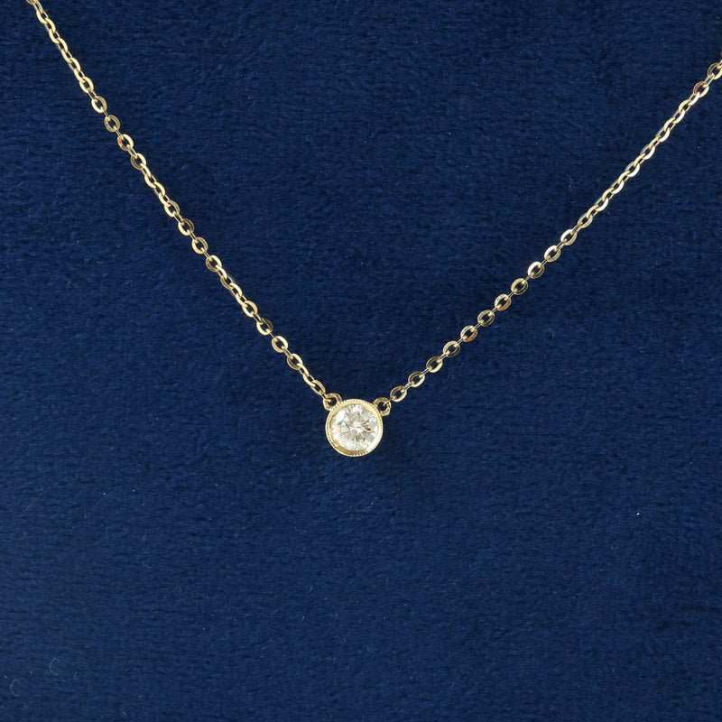 American Jewelry 14k Yellow Gold .28ct Diamond Milgrain Bezel Necklace