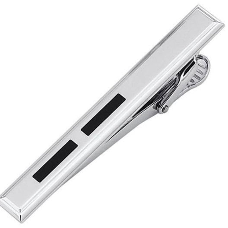 American Jewelry Stainless Steel Tie Bar with Black Enamel