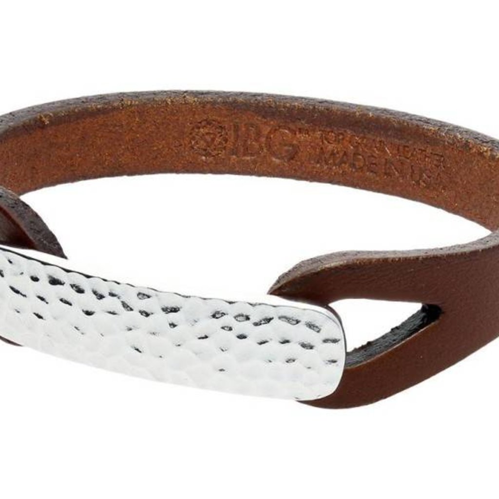 American Jewelry Sterling Silver Gents Brown Leather Bracelet