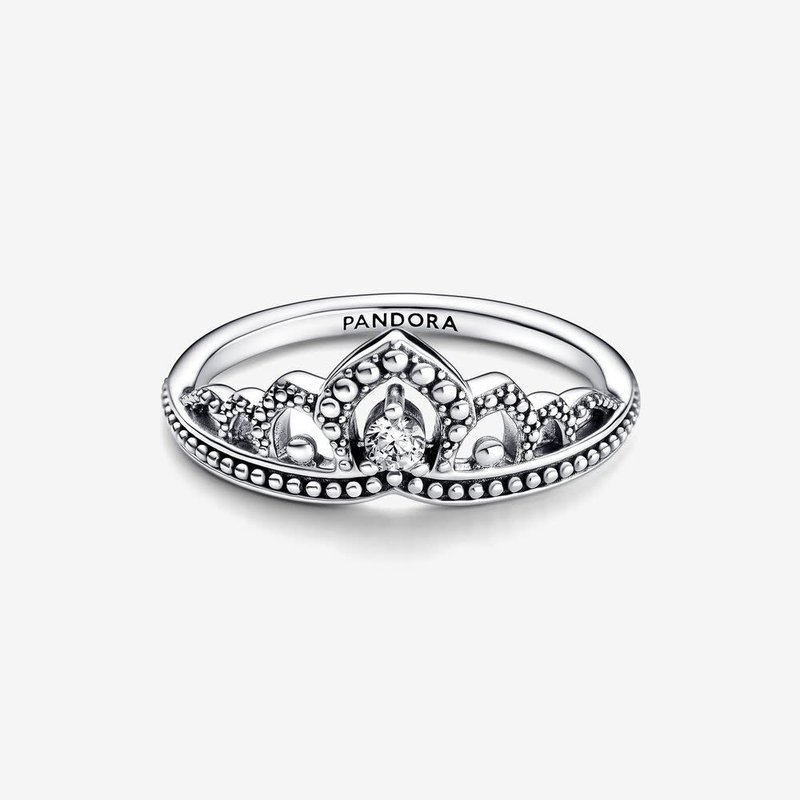 Pandora PANDORA Ring, Regal Beaded Tiara, Clear CZ, Size 54
