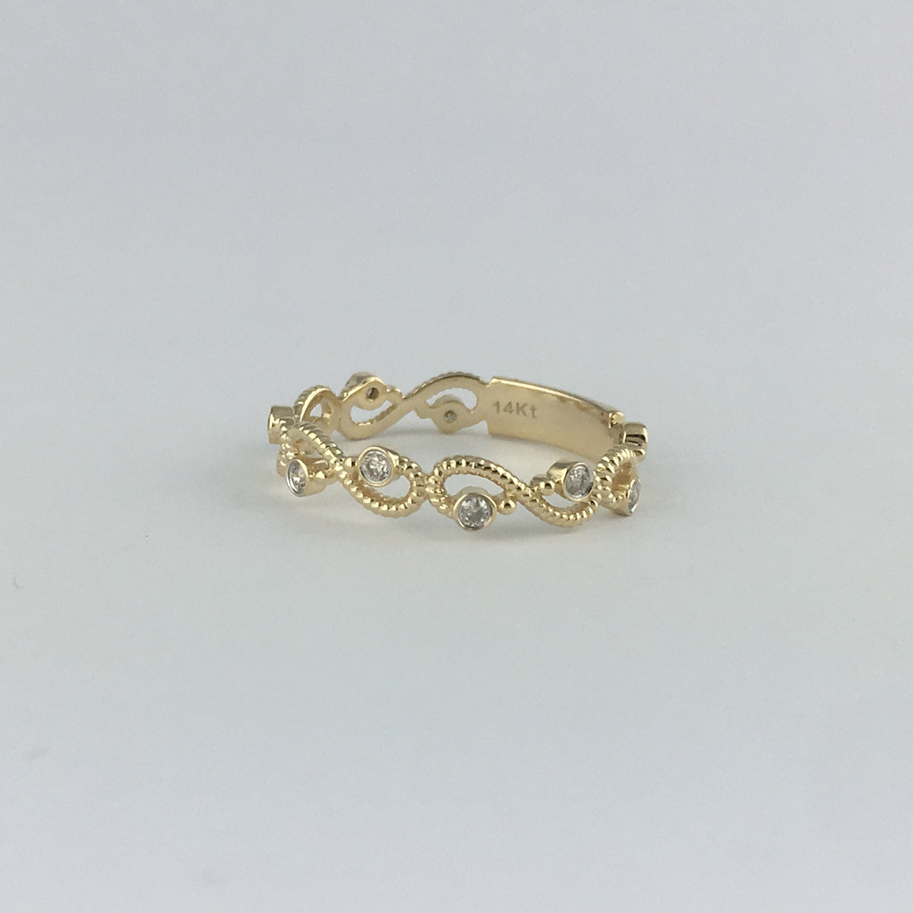 American Jewelry 14k Yellow Gold .14ctw Round Brilliant Diamond Ladies Stackable Infinity Wedding Band (Size 6.5)