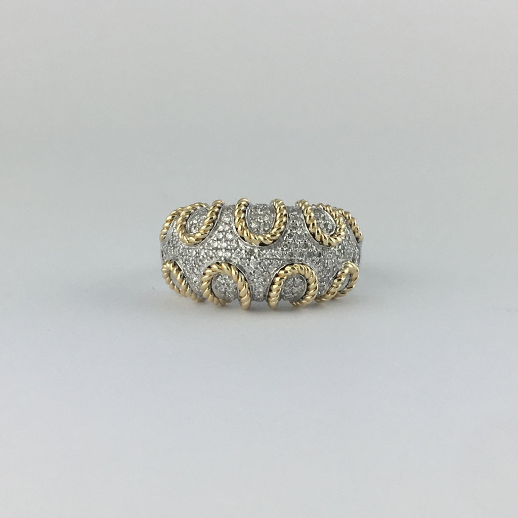 American Jewelry 14k Two-Tone White/Yellow Gold  .72ctw Diamond Domed Rope Ring