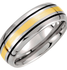 Stuller Tungsten/14K Yellow Gold Inlay 8.3mm Black Antiqued Mens Band