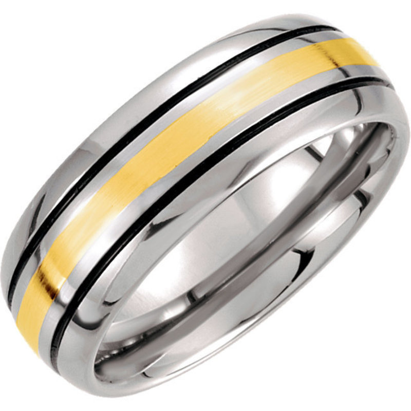 Stuller Tungsten/14K Yellow Gold Inlay 8.3mm Black Antiqued Mens Band