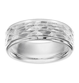 American Jewelry Triton White Tungsten 8mm Hammered Mens Band (Size 10)