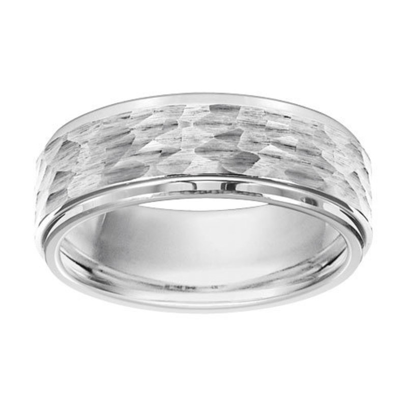 American Jewelry Triton White Tungsten 8mm Hammered Mens Band (Size 10)