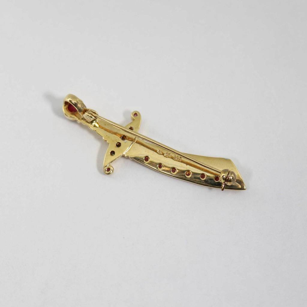 American Jewelry 14K Yellow Gold Masonic Pin with Rubies & Diamonds