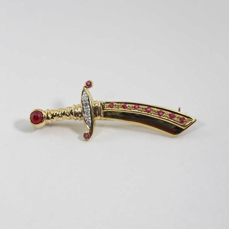 American Jewelry ESTATE 14k Yellow Gold Ruby & Diamond Masonic Pin