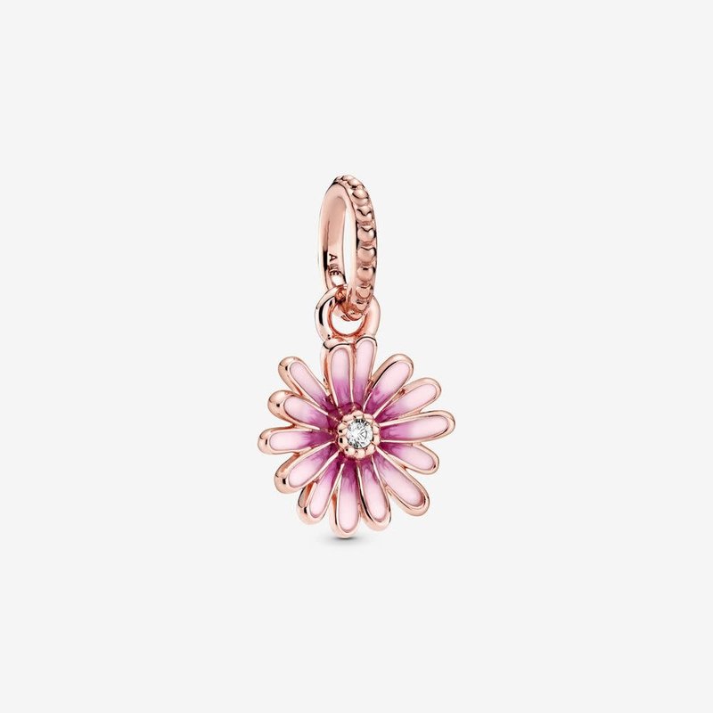 Pandora PANDORA Rose Charm, Daisy Flower Dangle, Pink Enamel & Clear CZ