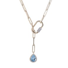 American Jewelry 14K Yellow Gold Gemstone  & Diamond Chain Link Lariat Necklace