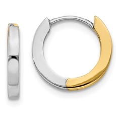 American Jewelry 14K Gold Two Tone Reversible Huggie Hoop Earrings (14mm)