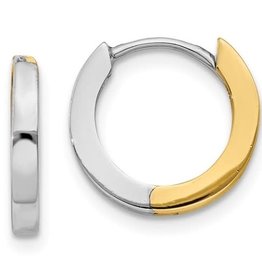 American Jewelry 14K Gold Two Tone Reversible Huggie Hoop Earrings (14mm)