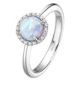 Lafonn Lafonn 1.05ctw October Birthstone Ring, Simulated Diamonds & Opal, Sterling Silver (Size 7)
