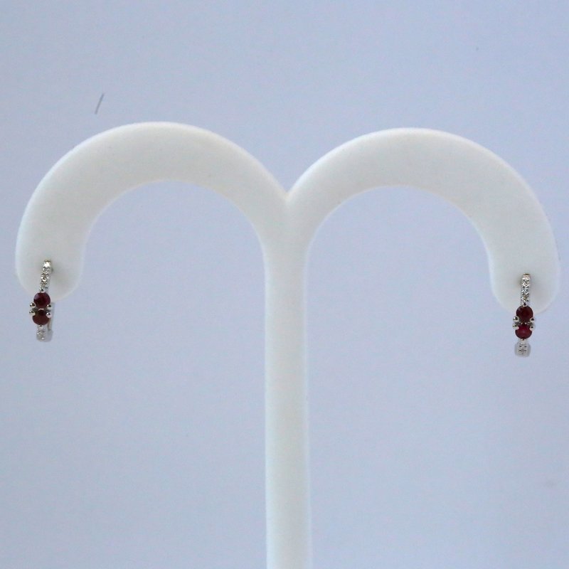 American Jewelry 14k White Gold .05ctw Round Brilliant Diamond & Ruby Hoop Earrings