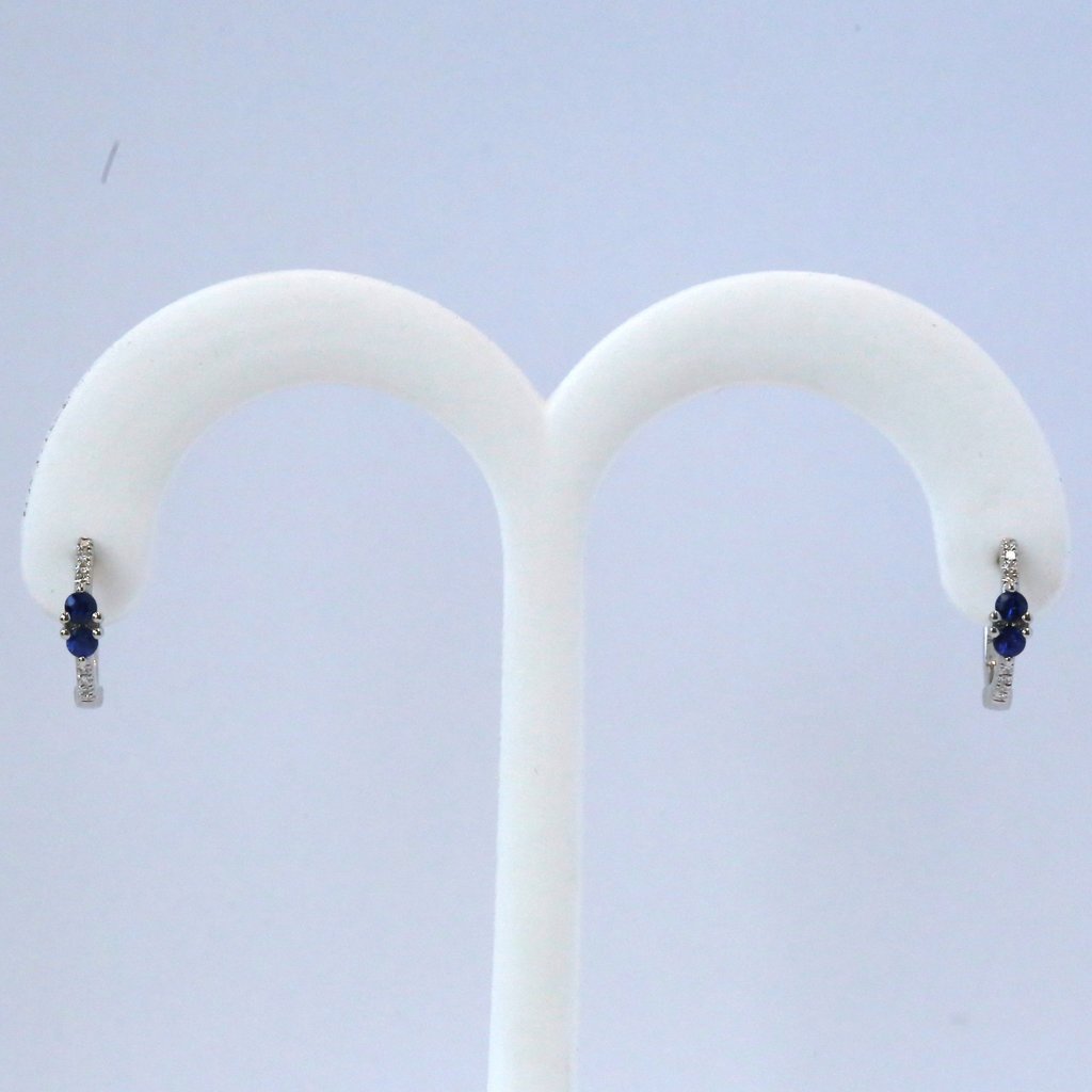 American Jewelry 14k White Gold .05ctw Round Brilliant Diamond & Sapphire Hoop Earrings