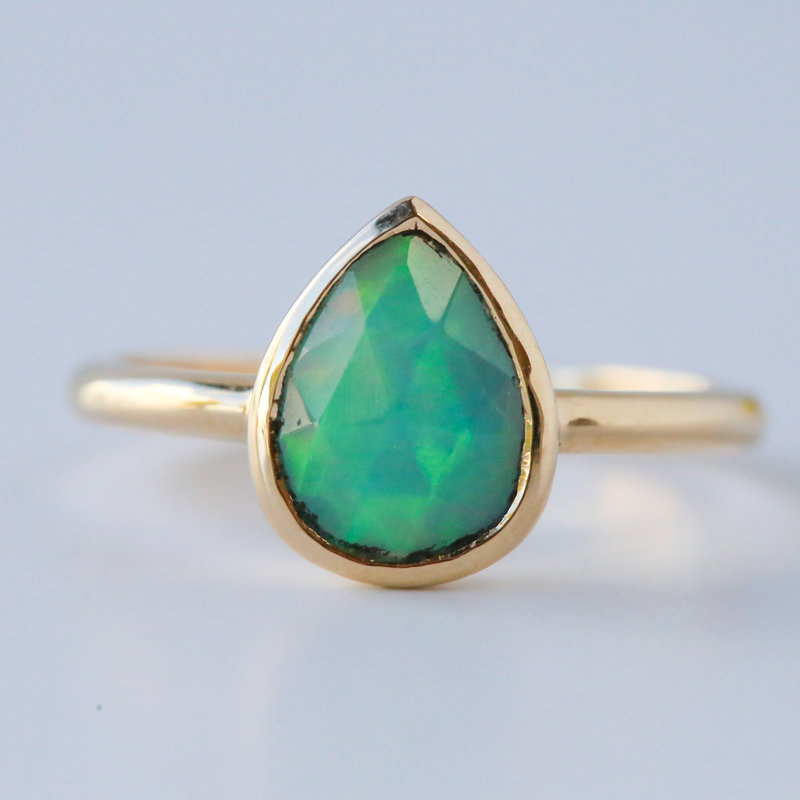 14k Yellow Gold .72ct Ethiopian Opal Ring (size 6.5)