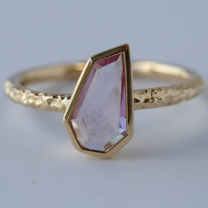 14k Yellow Gold .71ct Geometric Slab Cut Pink Sapphire Ring (size 6.5)