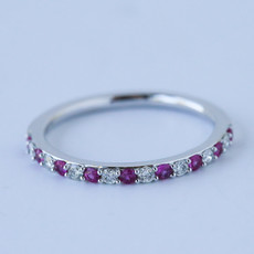 14k White Gold .20ctw Diamond and .22ctw Ruby Stackable Band (size 7)