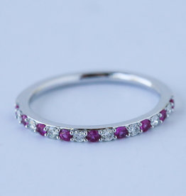 14k White Gold .20ctw Diamond and .22ctw Ruby Stackable Band (size 7)