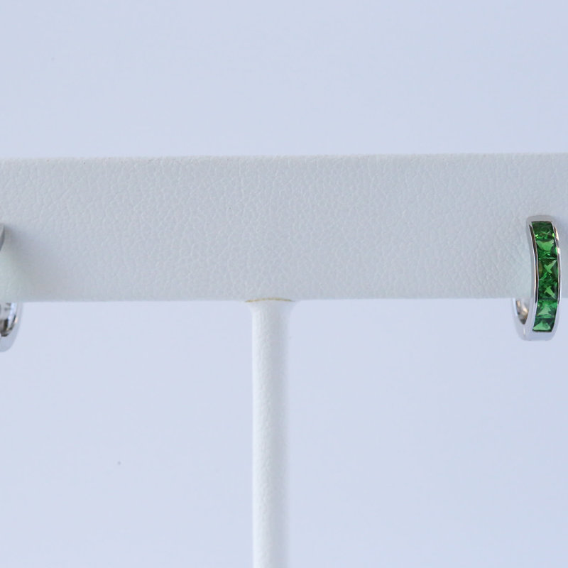 14k White Gold Tsavorite Garnet Huggie Hoops