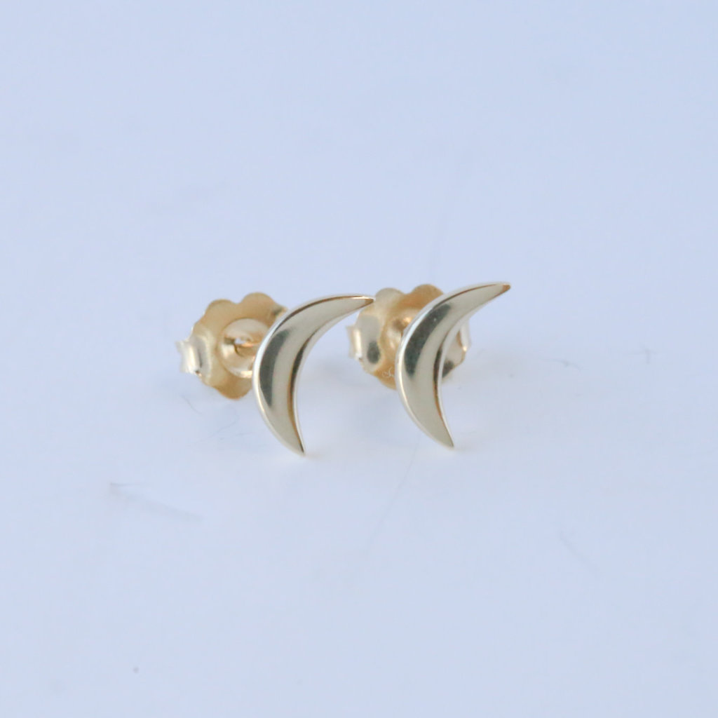 14k Yellow Gold Crescent Moon Stud Earrings