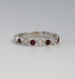 14k White Gold .22ctw Diamond and .36ctw Ruby Stackable Band (size 7)