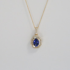 14k Yellow Gold .48ctw Diamond and 1.00ct Sapphire Halo Necklace 18"