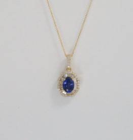 14k Yellow Gold .48ctw Diamond and 1.00ct Sapphire Halo Necklace 18"