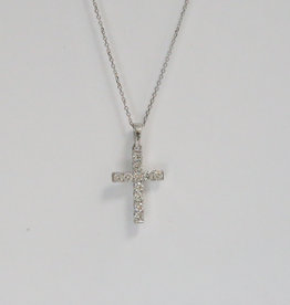 14k White Gold .32ctw Diamond Cross Necklace, 16-18" Adjustable Cable Chain