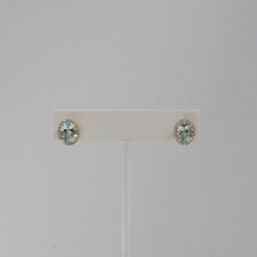 14k Yellow Gold .32ctw Diamond and 3.30ctw Aquamarine Halo Stud Earrings