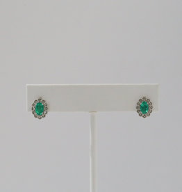 14k White Gold .14ctw Diamond and .84ctw Emerald Halo Stud Earrings
