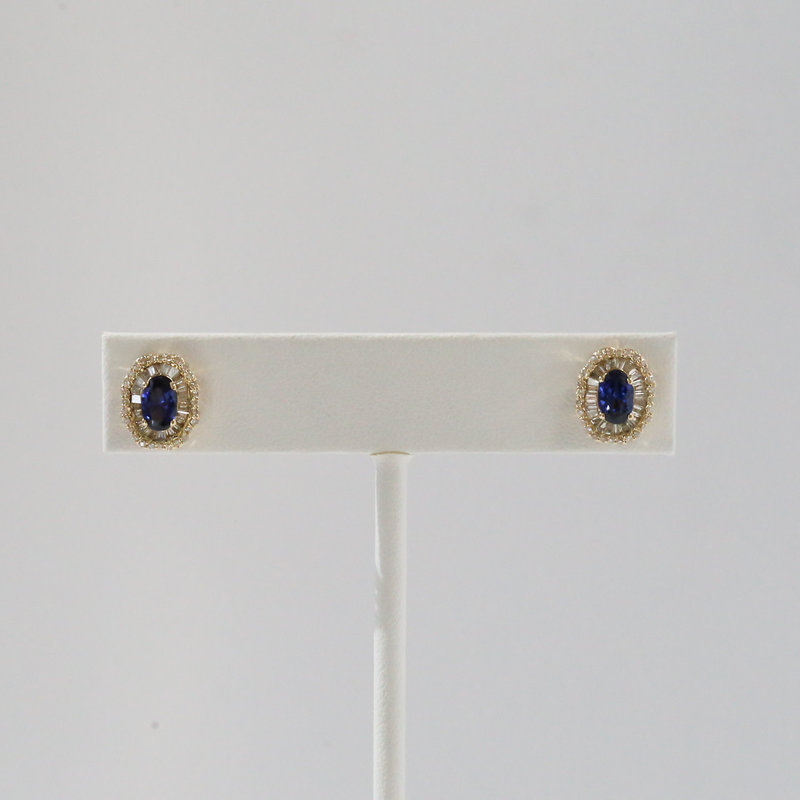 14k Yellow Gold .70ctw Diamond and .98ctw Sapphire Halo Stud Earrings