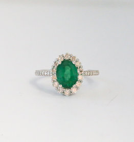 14k White Gold .74ctw Diamond and 1.75ct Emerald Oval Ring (size 7)