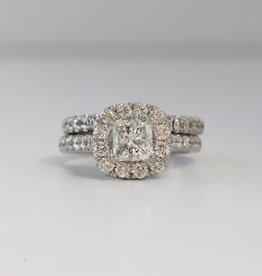 14k White Gold 2.25ctw (1.16ct G/SI Princess Cut Center) Diamond Halo Wedding Set (size 6.5)