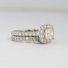 14k White Gold 2.25ctw (1.16ct G/SI Princess Cut Center) Diamond Halo Wedding Set (size 6.5)