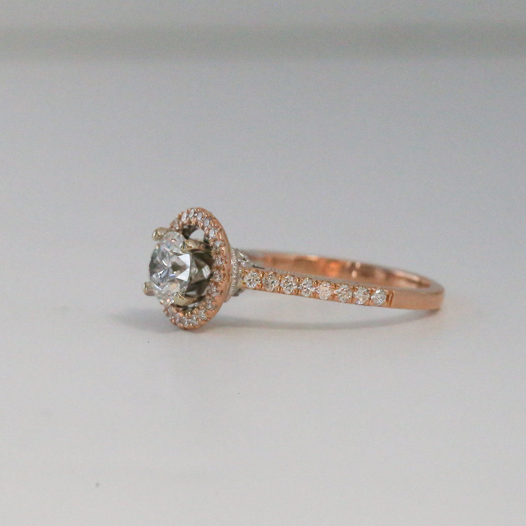 14k Two Tone 1.10ctw (.80ct Center Stone) Diamond Halo Engagement Ring (size 6.5)