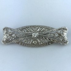 American Jewelry ESTATE Platinum Old European Diamond Hand-Engraved Brooch