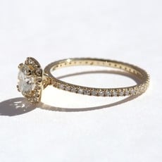 American Jewelry 14k Yellow Gold 1.17ctw (.72 J/VS1 Ctr) Round Brilliant Diamond Halo Semi Eternity Wedding Ring (Size 6.5)