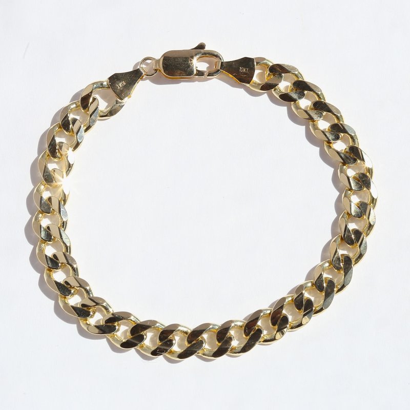 American Jewelry 10k Yellow Gold 8mm Flat Curb Chain Bracelet (8.5")