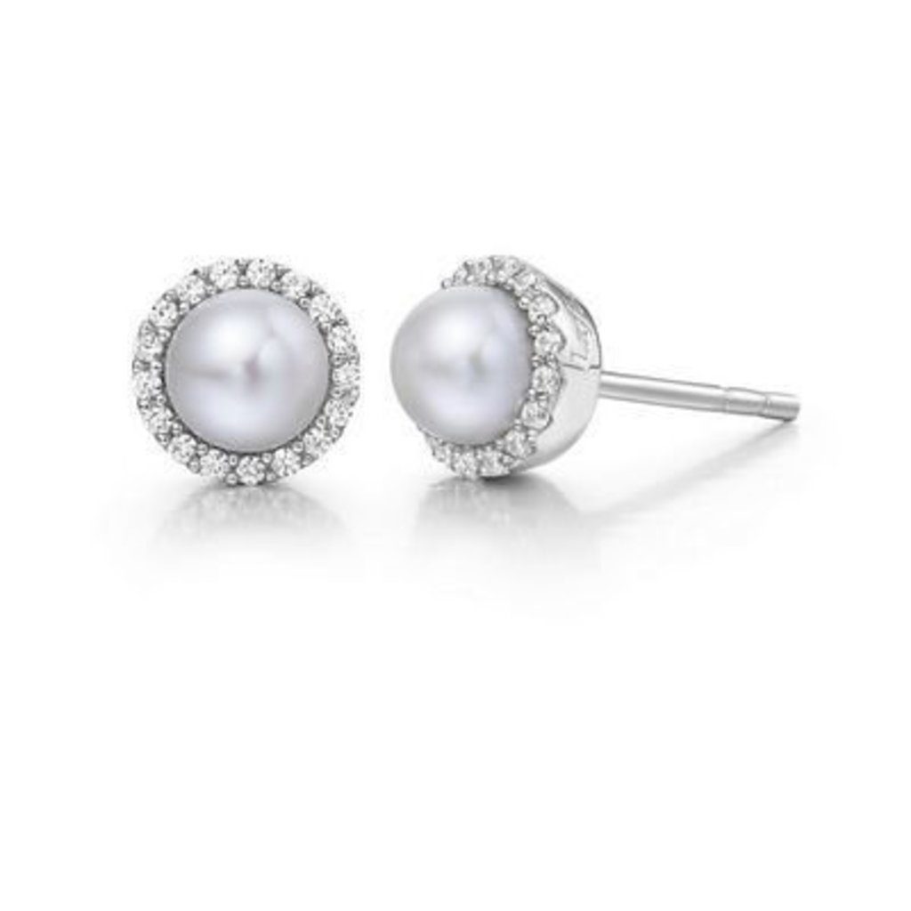 Lafonn Lafonn Freshwater Pearl Earrings with Simulated Diamonds in Sterling Silver Bonded with Platinum 0.34CTTW PEARL RD:5.00MM 36 stone