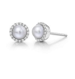 Lafonn LAFONN FRESH WATER PEARL EARRINGS WITH CLEAR SIMULATED DIAMONDS IN STERLING SILVER BONDED WITH PLATINUM SIMULATED DIAMOND 0.34CTTW PEARL RD:5.00MM 36 stone