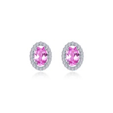 Lafonn Lafonn Sterling Silver & Platinum 1.26ctw Simulated Diamond & Fancy Lab-Grown Pink Sapphire Halo Stud Earrings