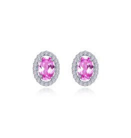 Lafonn Lafonn Sterling Silver & Platinum 1.26ctw Simulated Diamond & Fancy Lab-Grown Pink Sapphire Halo Stud Earrings