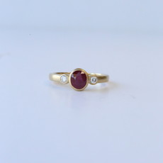 14K Yellow Gold 1.15ct Ruby & .12ctw Diamond Bezel Set Ring