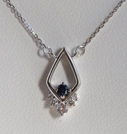 American Jewelry 14k White Gold .06ctw Round Brilliant Diamond & Sapphire Petite Openwork Necklace