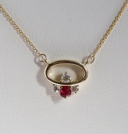 American Jewelry 14k Yellow Gold  .06ctw Round Brilliant Diamond & Ruby Petite Openwork Necklace