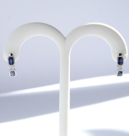American Jewelry 14k White Gold .03ctw Round Brilliant Diamond & Sapphire Milgrain Hoop Earrings