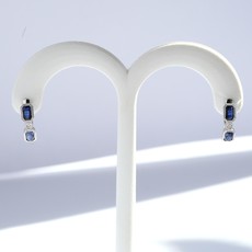 American Jewelry 14k White Gold .03ctw Round Brilliant Diamond & Sapphire Milgrain Hoop Earrings