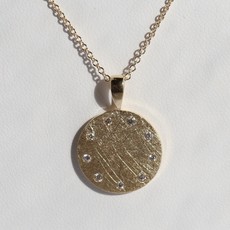 14k Yellow Gold .11ctw Round Brilliant Diamond Brushed Finish Disc Pendant Charm